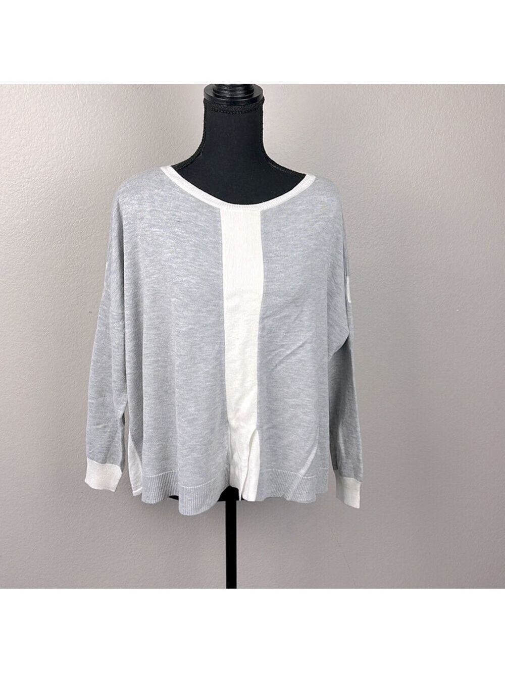 Nvelop Sweater Long Sleeve Crewneck Gray/White Colorblock Stripe Cotton Top L